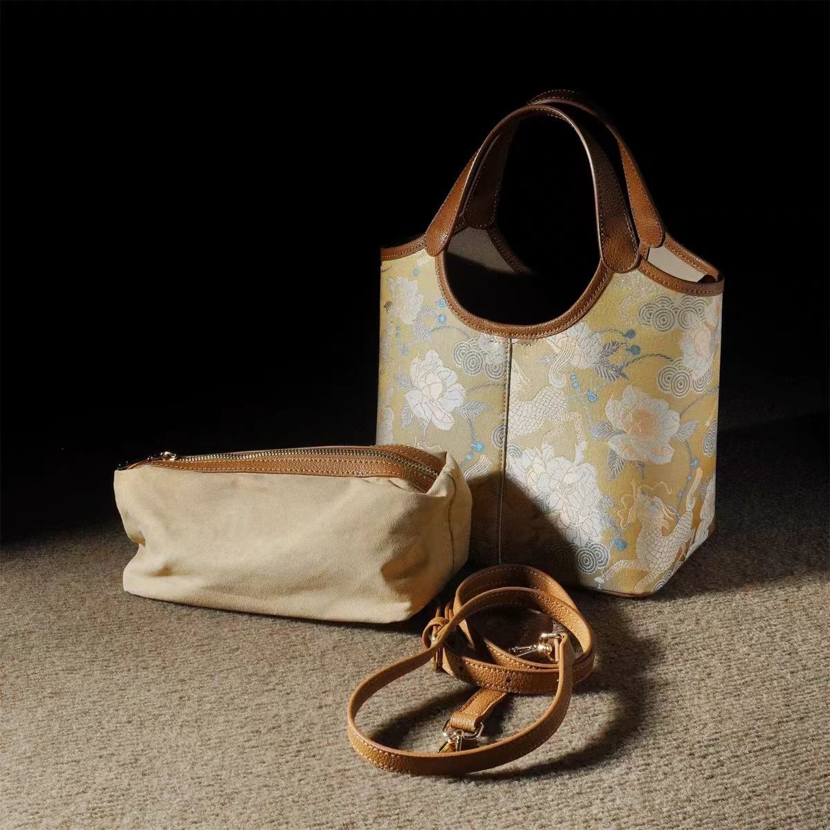 Large Capacity Totes Kirin Peony National Portable Women's Shoulder Bag