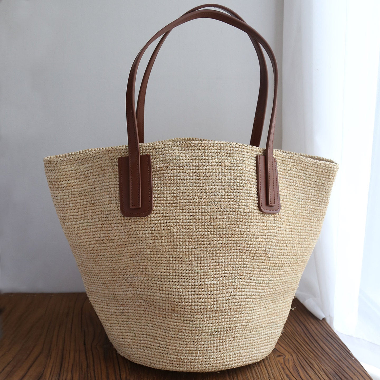 Women's Real Cow Natural Raffia Hand Crocheting Straw Seaside Vacation Style Bags