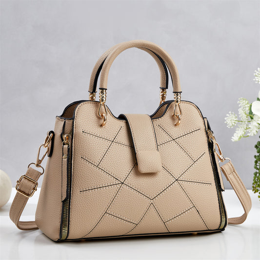 Elegant Mother Geometric Line Pressing Design Litchi Pattern Women's Handbag