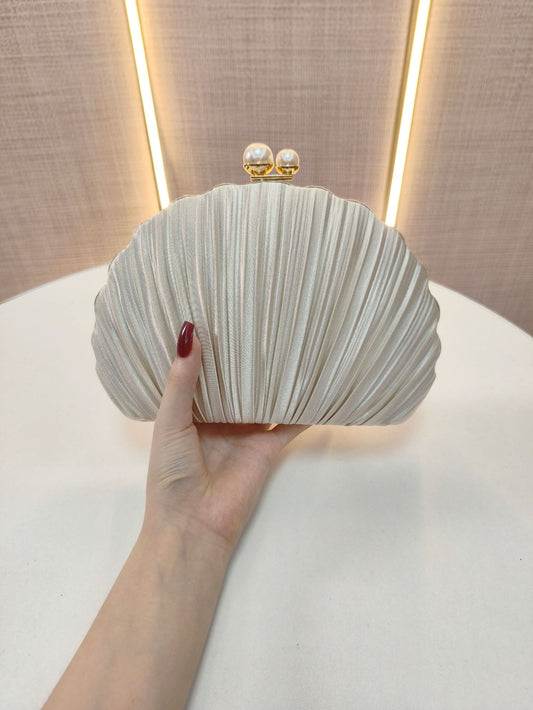 Women's Shell Pleated Clutch Banquet Dress Dinner Bag