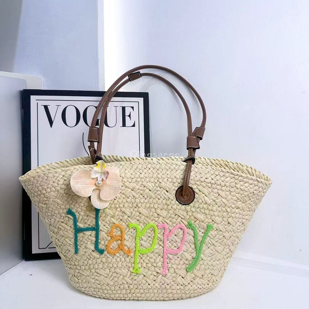 Women's Summer Papyrus Hand-woven Large Capacity English Letters Women's Handbag