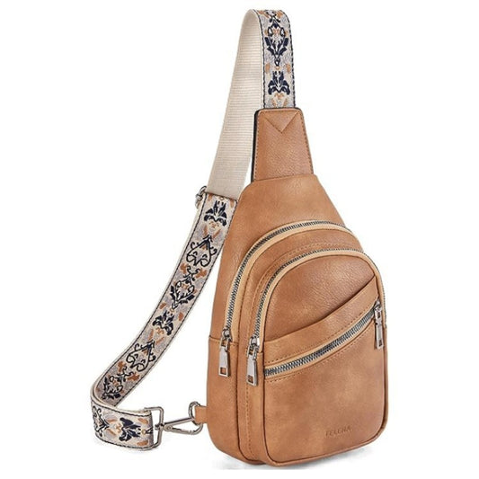 Women's Vintage Hoof Flower Ribbon Large Capacity Leather Women's Chest Bag, Fanny Pack