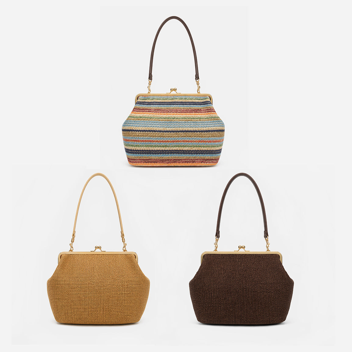 Women's Striped Kiss Straw Woven Clip Summer Women's Handbag