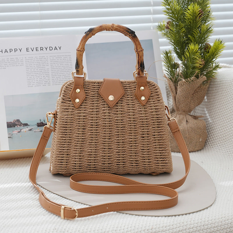 Women's Korean Style Bamboo Bending Straw Fashion Portable Vacation Women's Handbag