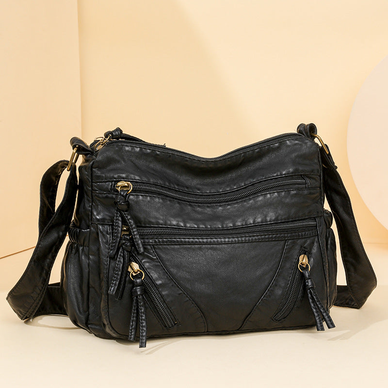 Women's Retro Washed Genuine Leather Motorcycle To Give Mom Smiling Bags