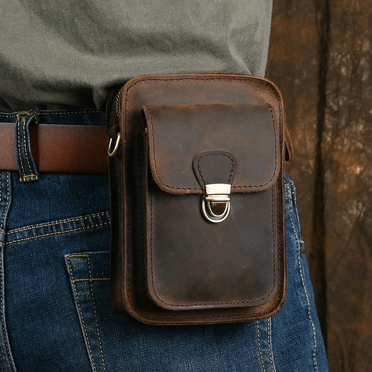 Men's Top Layer Crazy Horse Skin Wear Phone Bags