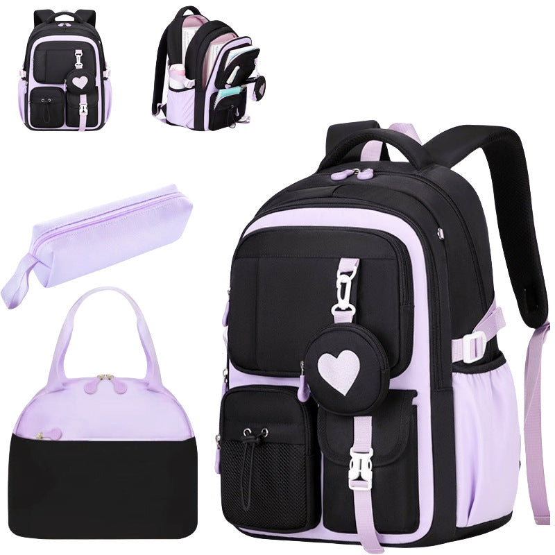 Love Three-piece Large Capacity For Junior College Student Schoolbag