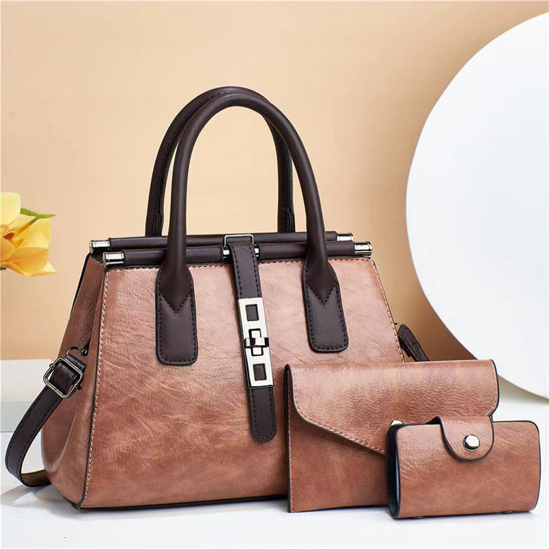 Women's Contrast Color Three-piece Retro Elegant Female Lady Women's Handbag
