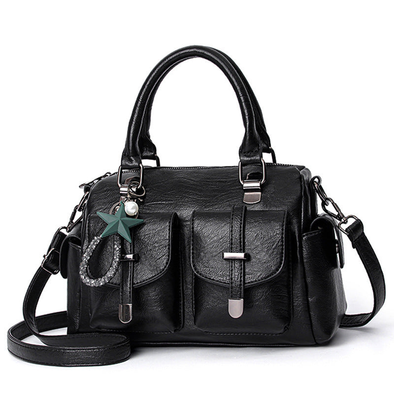 Solid Color Simple Authentic Leather Tactile Feel Tassel Bags