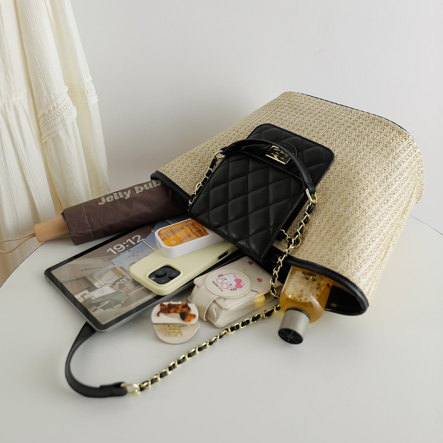 Women's Classic Style Straw Chain Underarm Commuter Shoulder Bags