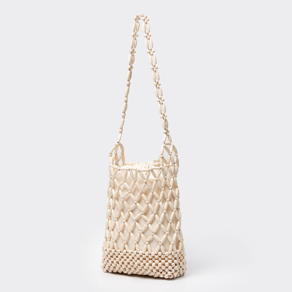 Women's Beaded Contrast Color Hand-woven Leisure With Wooden Women's Shoulder Bag
