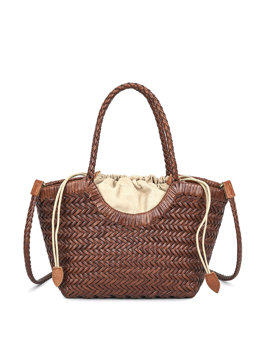 Women's Woven Vegetable Basket Vintage Leather Vacation Women's Messenger Bag