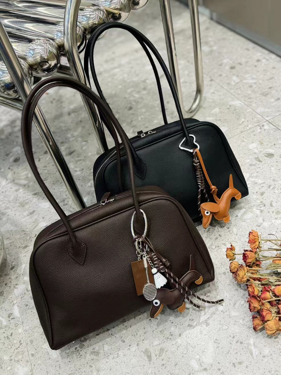 Women's Capacity Bowling Genuine Leather Underarm Boston Women's Shoulder Bag