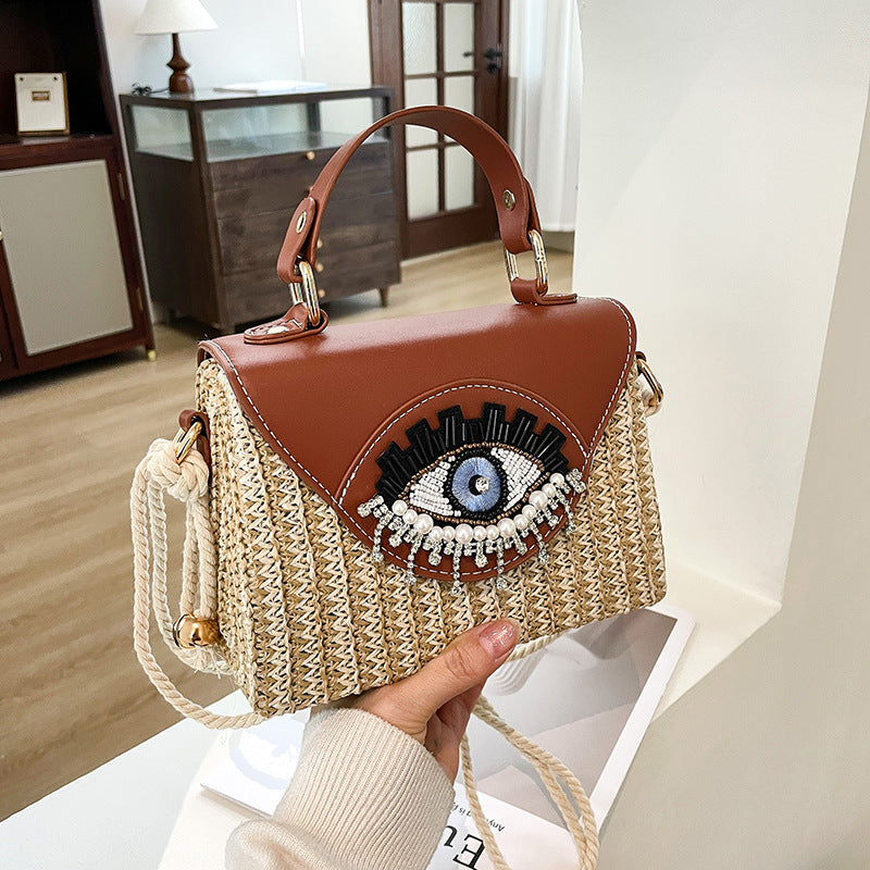 Women's Summer Woven Cartoon Big Eyes Funny Women's Shoulder Bag