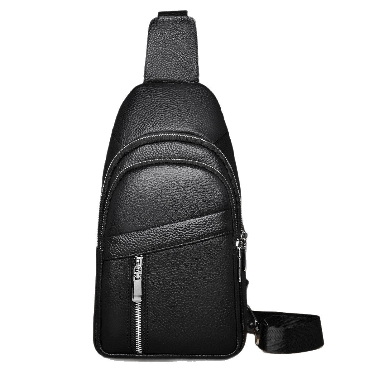 Men's Layer Cowhide Leather Large Capacity Cycling Men's Chest Bag