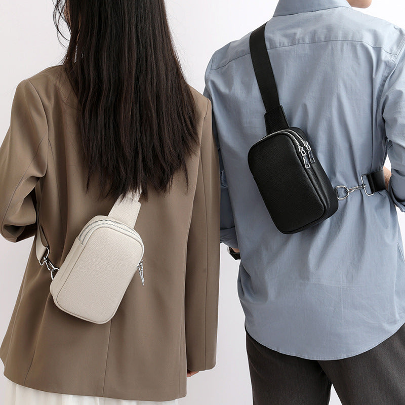 Women's & Men's Cowhide Couple Fashion Simple Leather Men's Chest Bag