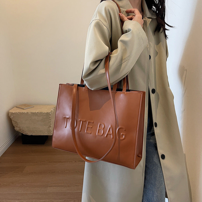 Women's Large Capacity Totes Simple Texture Portable Bags