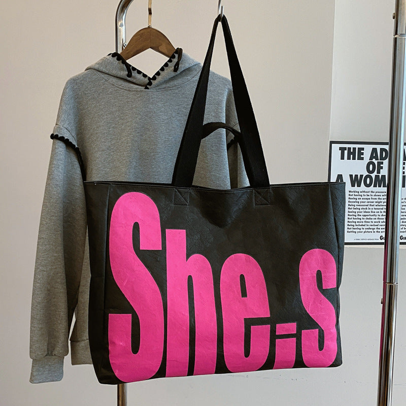 Korean Fashion Large Capacity Totes Artistic Letter Bags