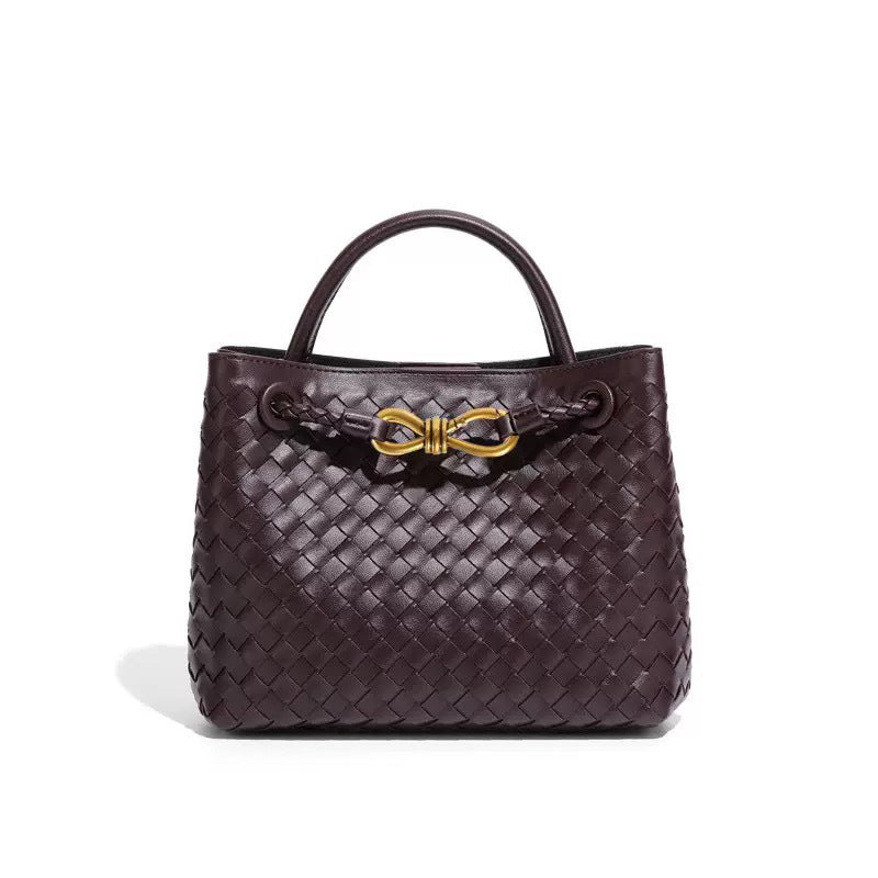 Women's Style Woven Metal Cord Fastener Portable Tote Bags