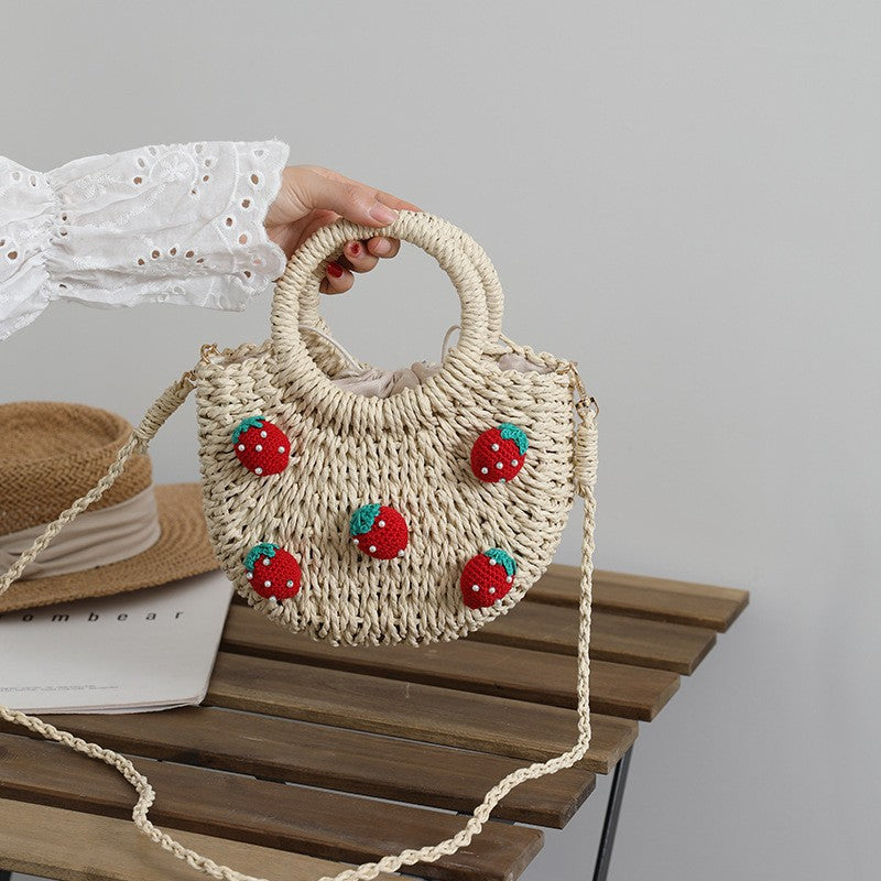 Cute Cherry Fresh Straw Woven Strawberry Bags