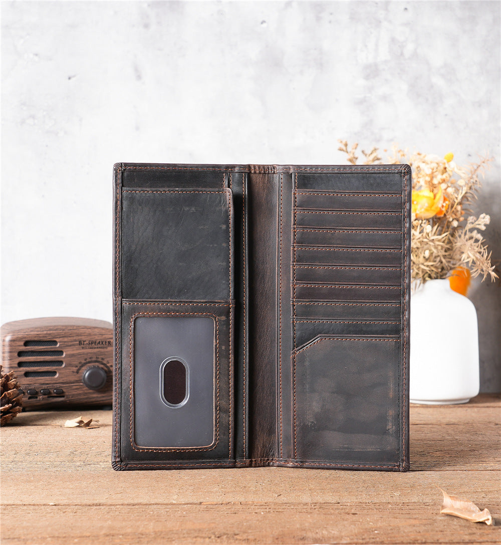 Men's Horse Leather Long Two-fold Pure First Layer Cowhide Men's Wallet