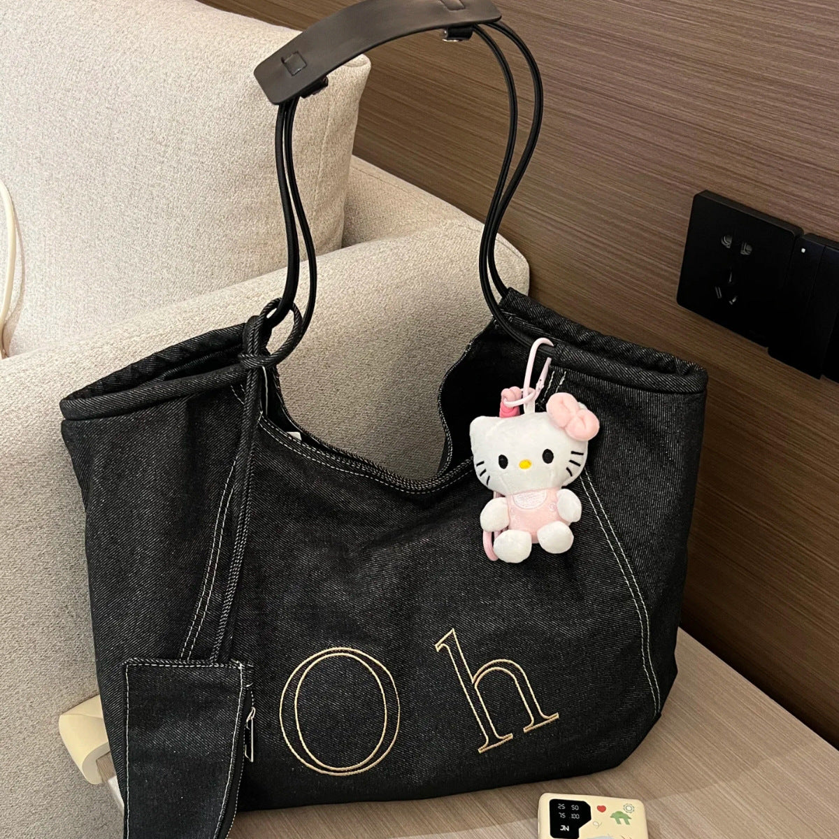 Women's Korean Style Retro Denim Large Capacity Letter Tote Bags