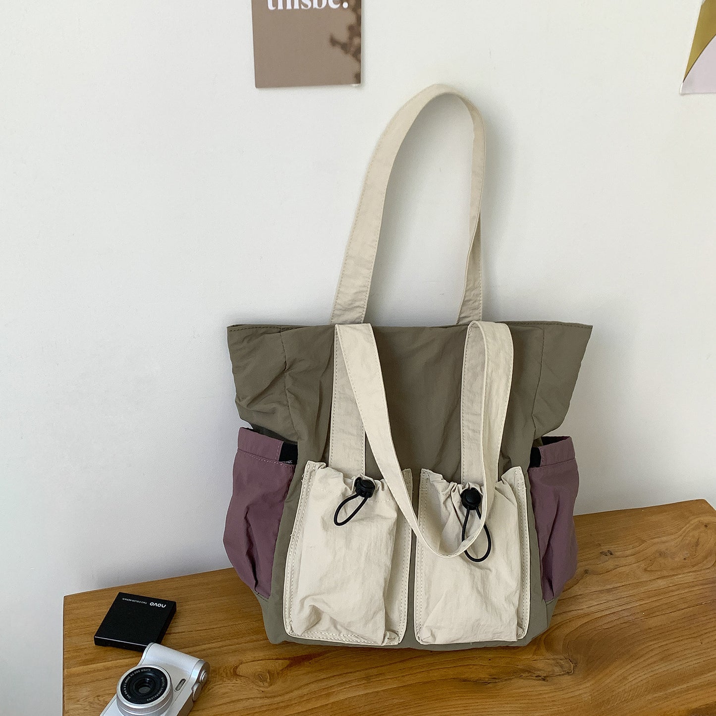 Women's Color Contrast Patchwork Large Capacity Nylon Bags