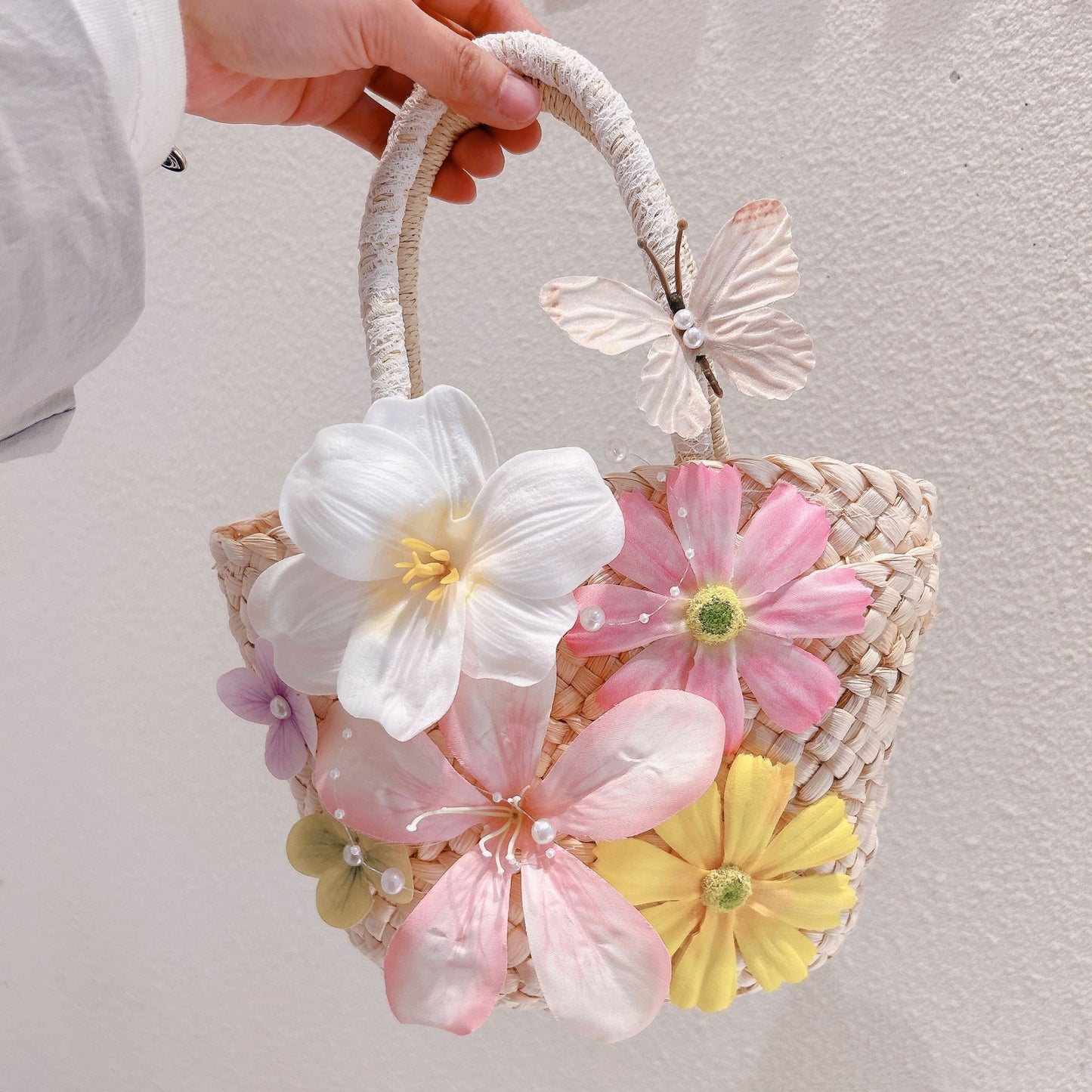 Flower Woven Straw Seaside Holiday Vegetable Basket With Hand Gift Women's Handbag