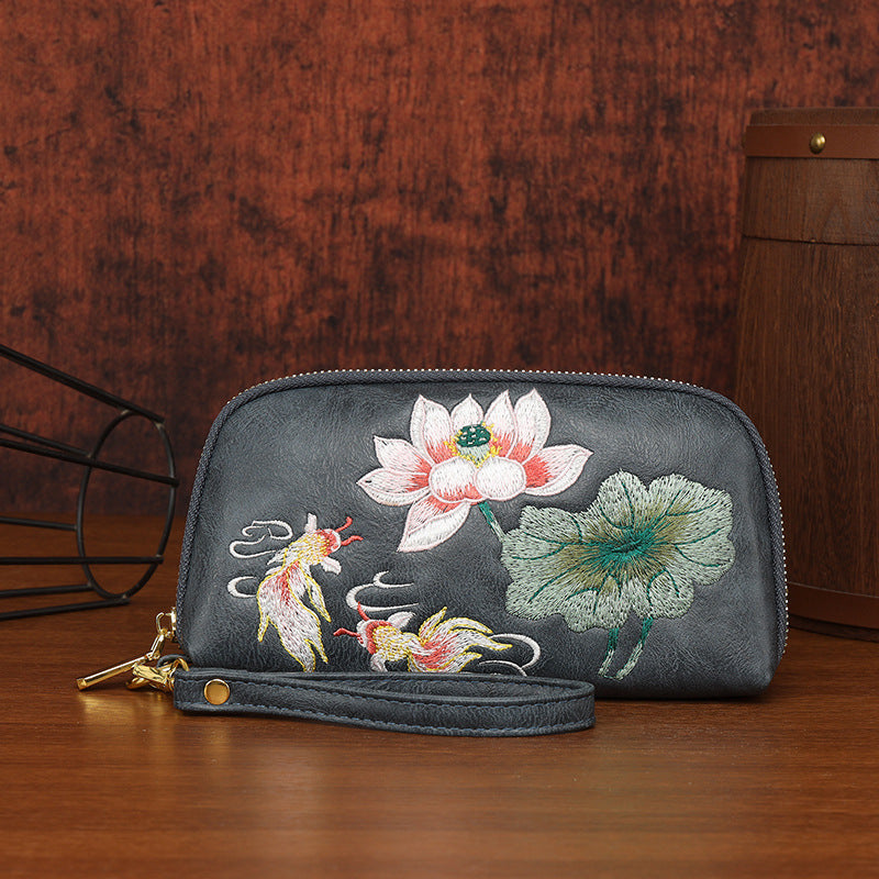 Style National Fashion Double Layer Mobile Change Embroidery Women's Clutch
