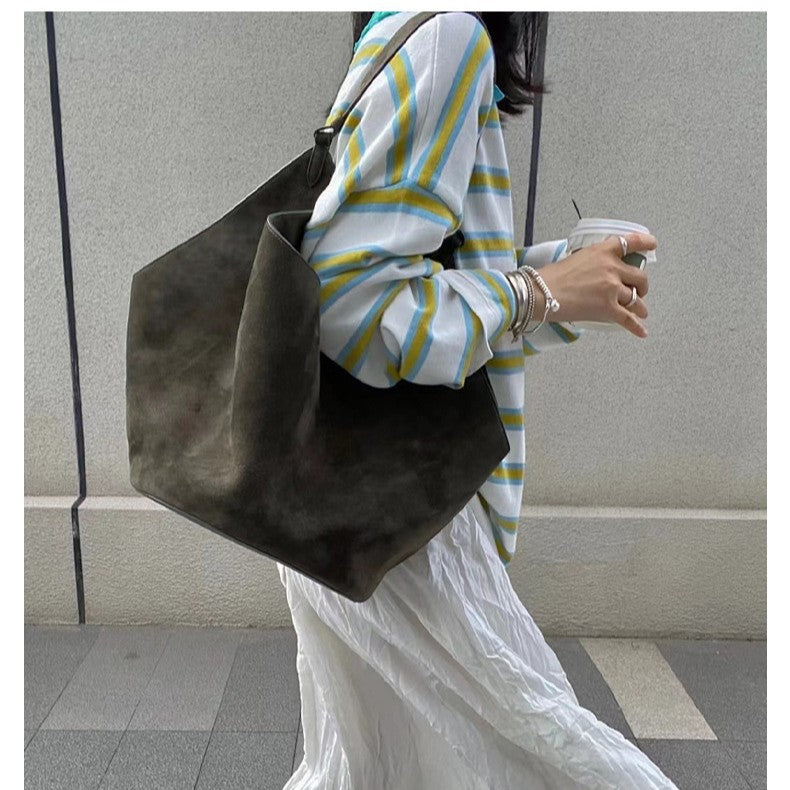 Cowhide Suede Dumpling Commuter Large Capacity Women's Shoulder Bag