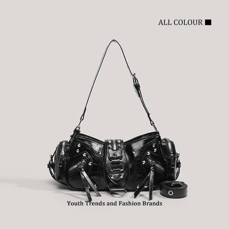 Retro Style Fashion Studded Design Oil Handbags