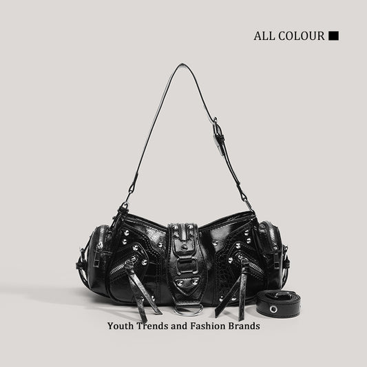 Retro Style Fashion Studded Design Oil Handbags