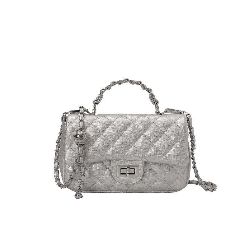 Women's Fashion Sier Hard Portable Diamond Pattern Light Luxury Small Square Bag