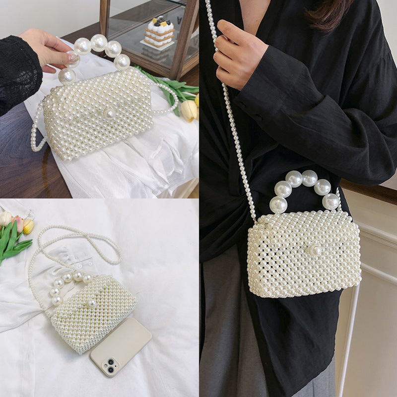 Slouchy Women's Hand-woven Portable Pearl Mini Women's Shoulder Bag