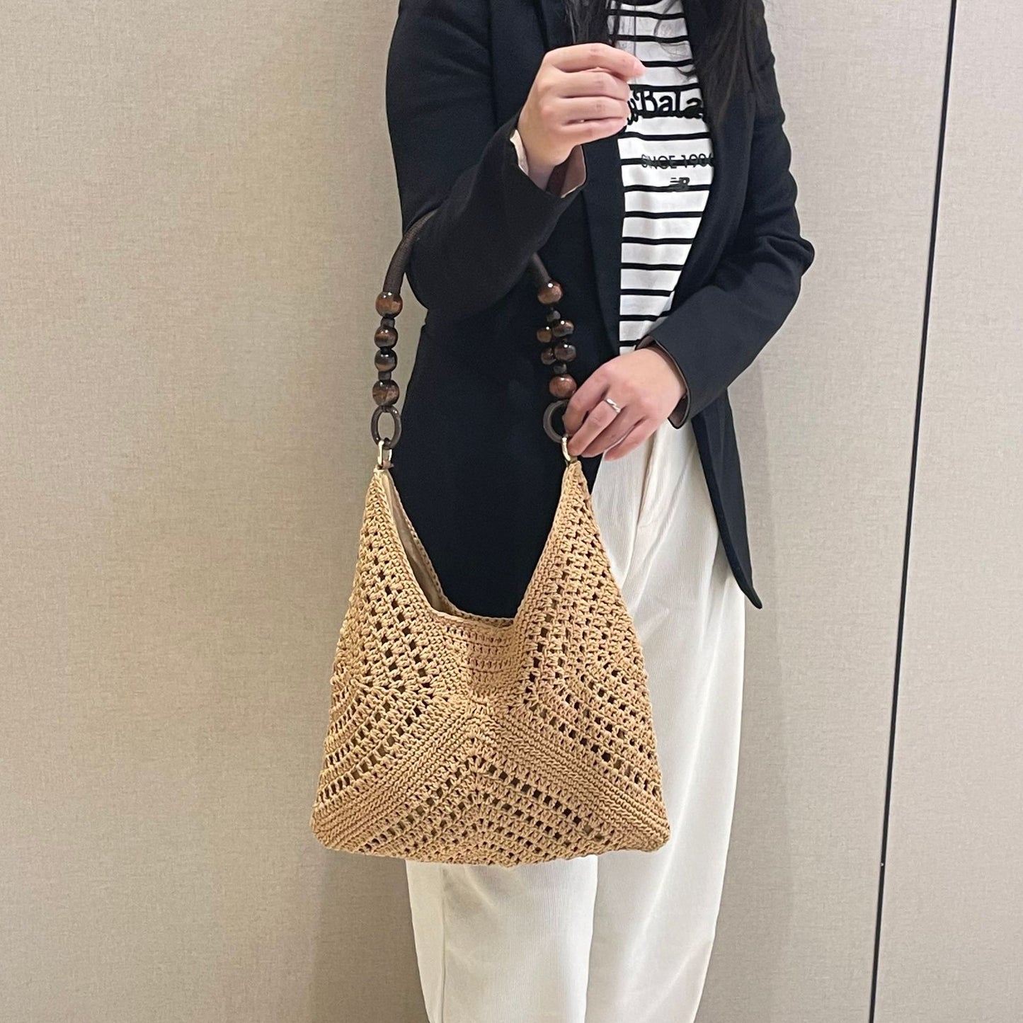 Women's Cotton Crocheted Summer Seaside Vacation Beach Woven Artistic Women's Shoulder Bag