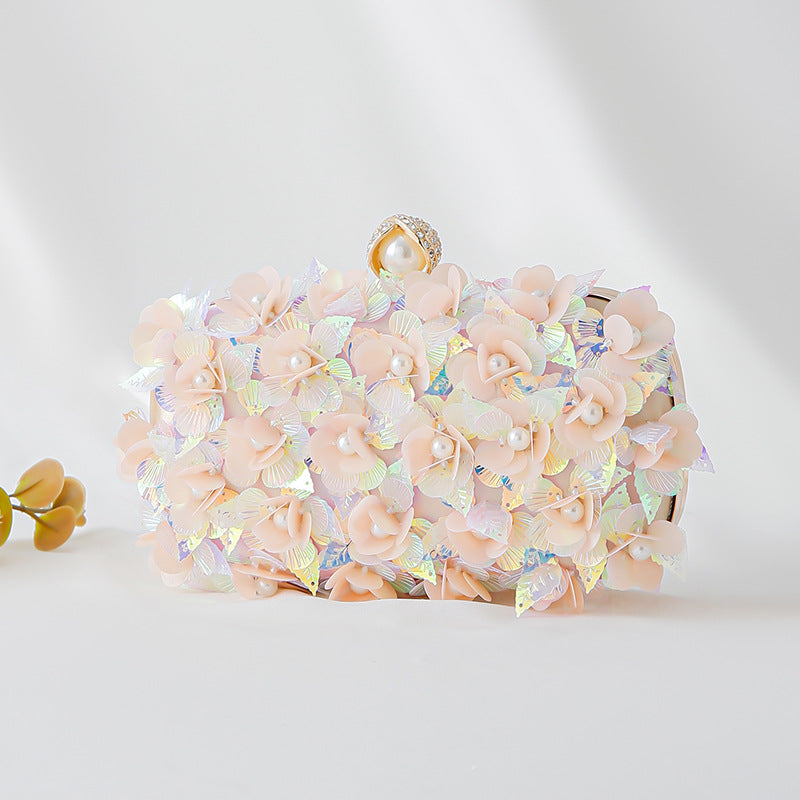 Fashion Handmade Beaded Flower Sequined Clutch Dress Dinner Bag