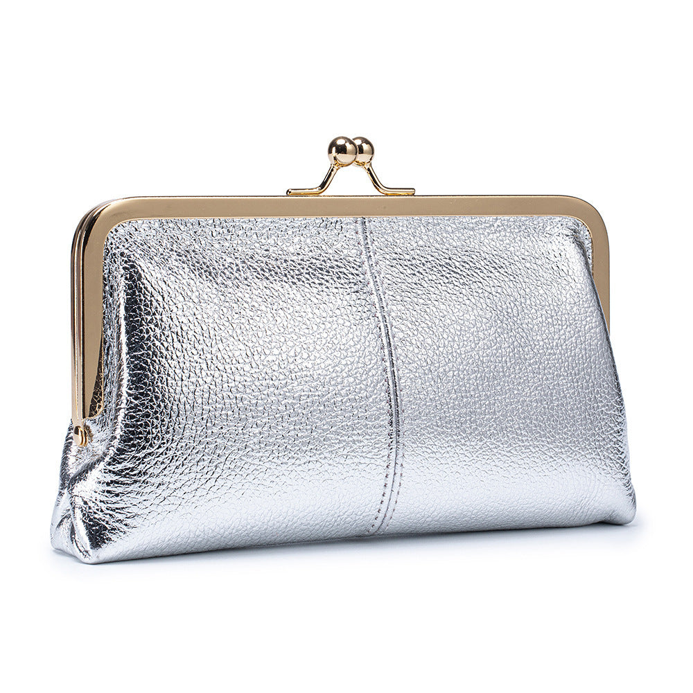 Women's Real Leather Long Top Layer Cowhide Frame Storage Large Capacity Women's Clutch