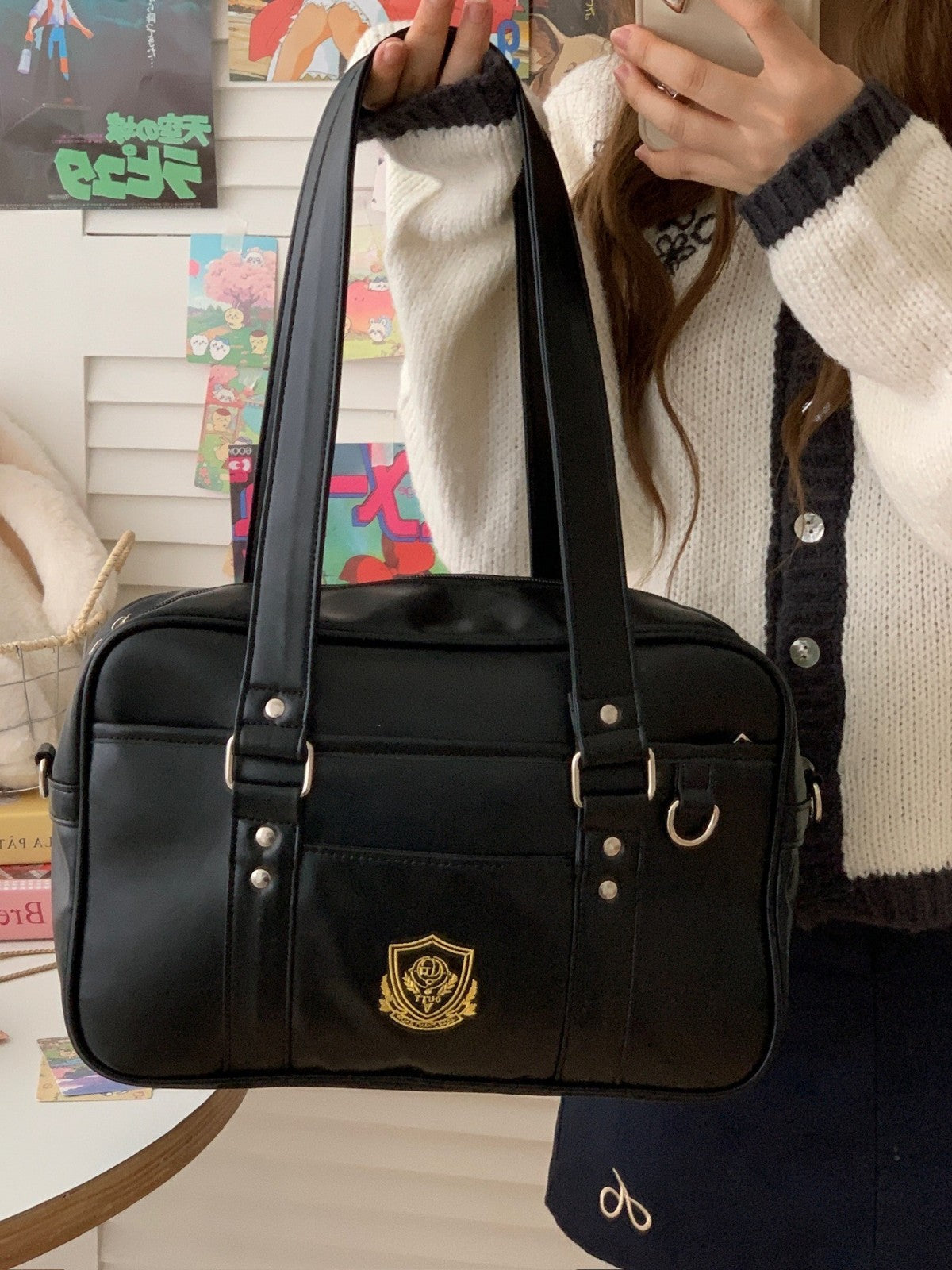 Style Large Capacity Retro Simple Uniform Preppy Shopping Shoulder Bags