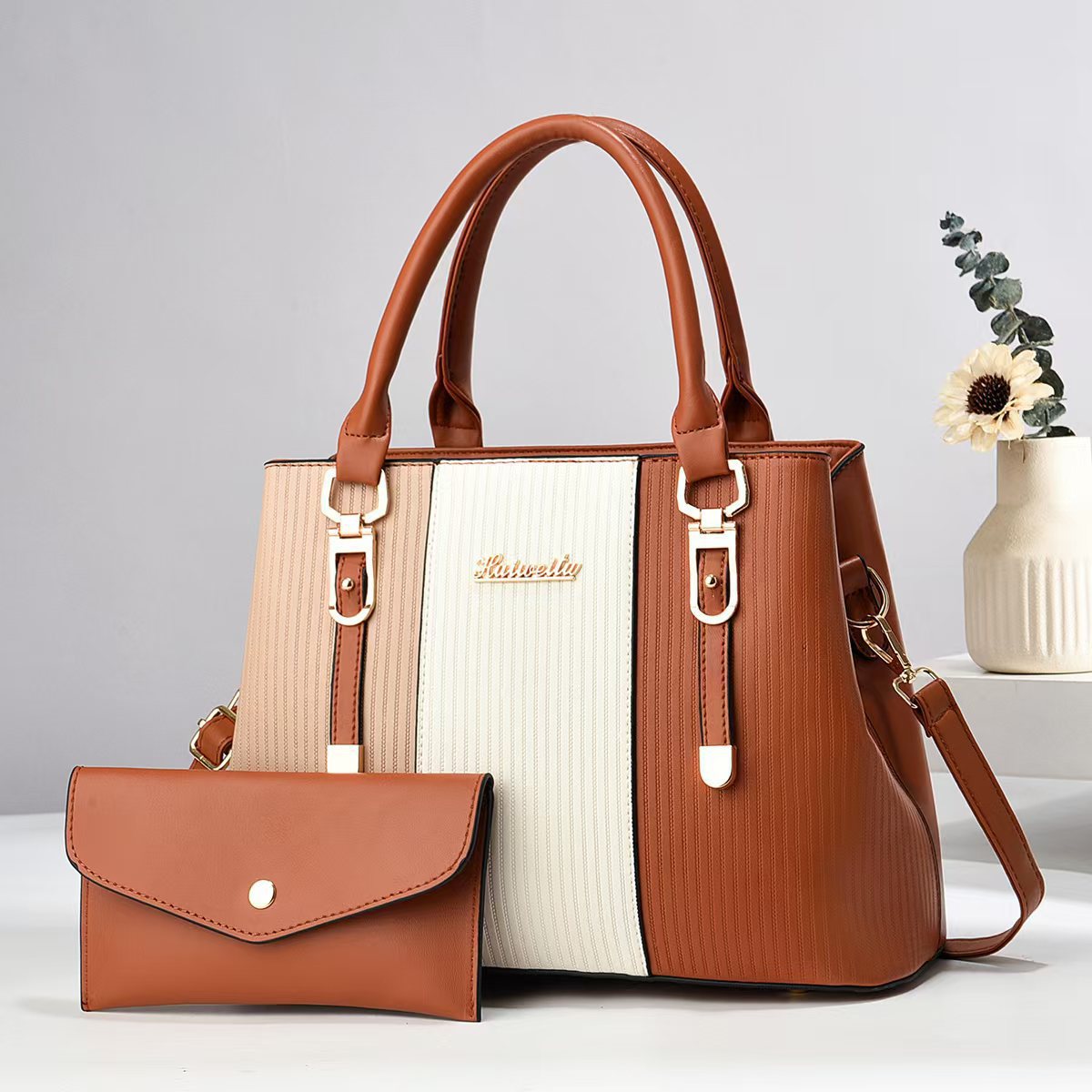 Women's Mother Female Striped Contrast Color Large Women's Handbag