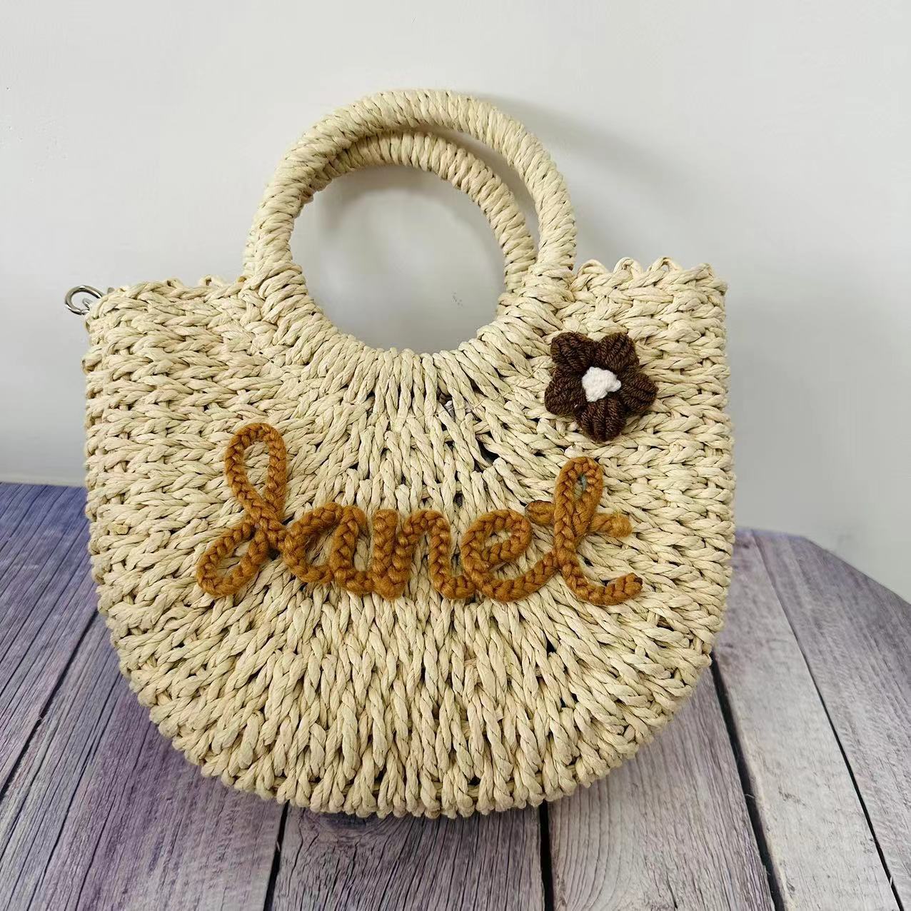 Letter Name Seaside Vacation Style Straw Women's Handbag