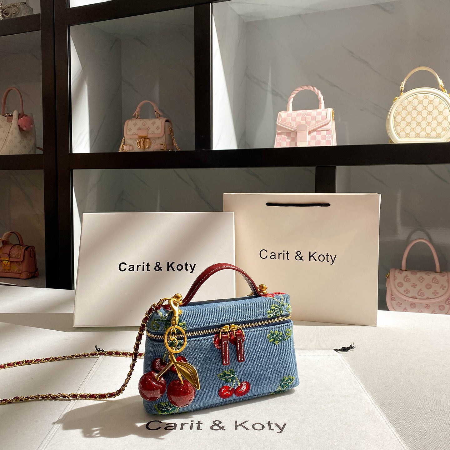 Graceful Retro Embroidered Denim Box High-grade Small Square Bags