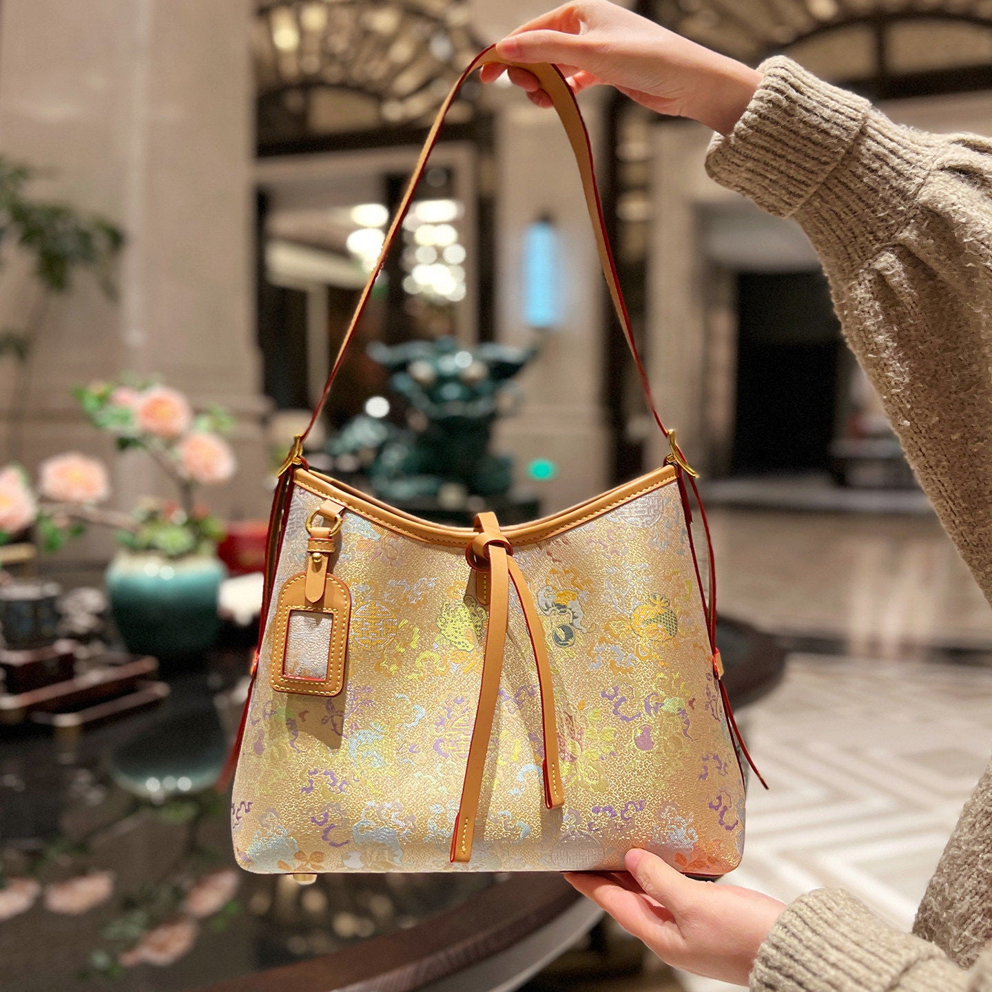 Women's Style Song Dynasty Brocade Dragon's Beard Women's Messenger Bag