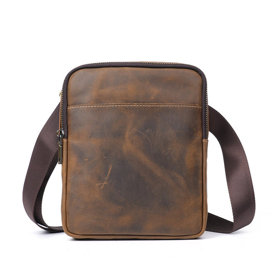 Men's Crazy Horse Leather Fashion Genuine Retro Trendy Large Men's Shoulder Bag