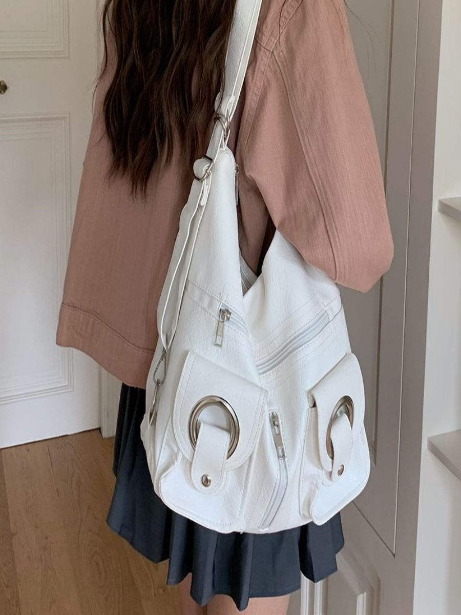 Versatile Zipper Pocket Leather Commuter Large Capacity Design Sense Women's Messenger Bag