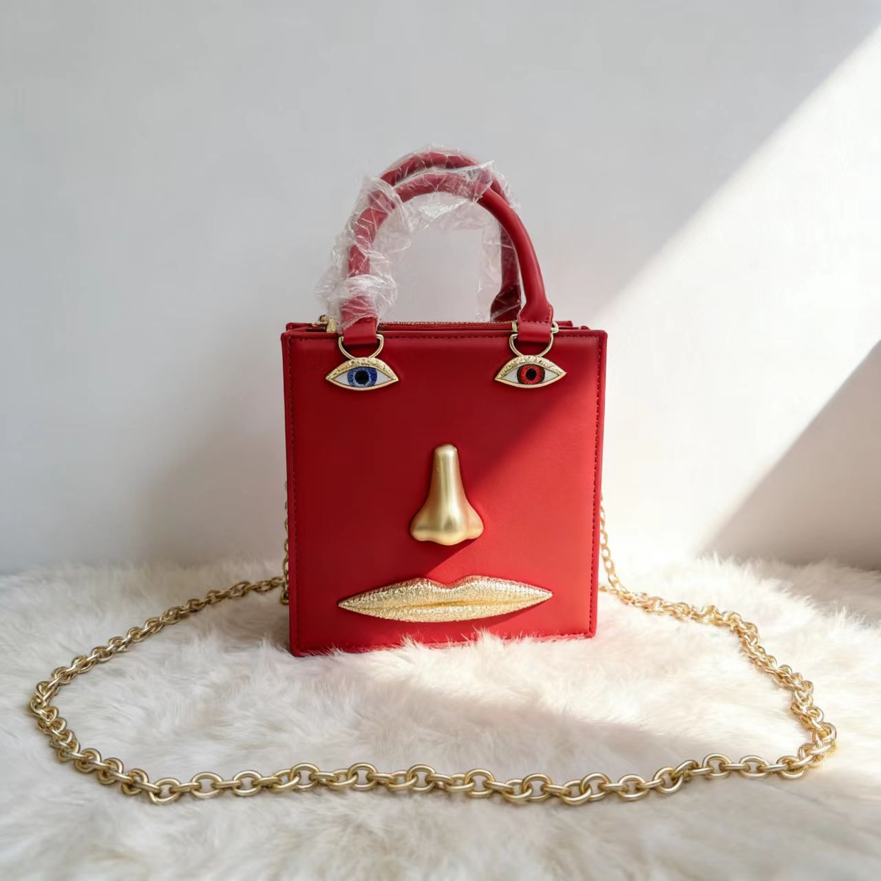Women's Face Popular Sier Patent Leather Simple Handbags