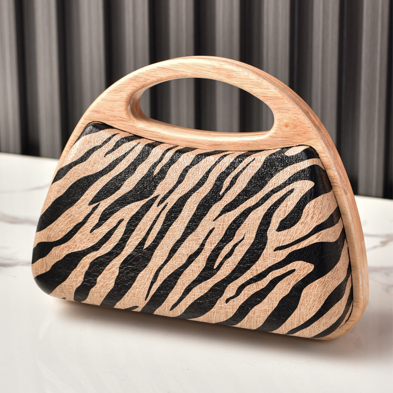 Zebra Pattern Vintage Shaped Wood Party Summer Dinner Bag