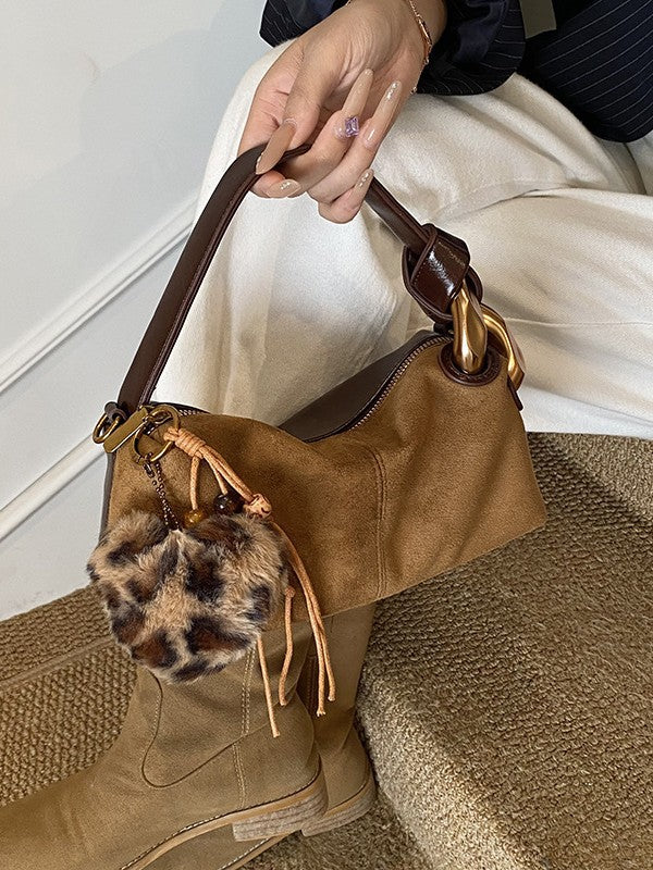 Women's Retro Suede Leopard Print Hand Holding Women's Messenger Bag