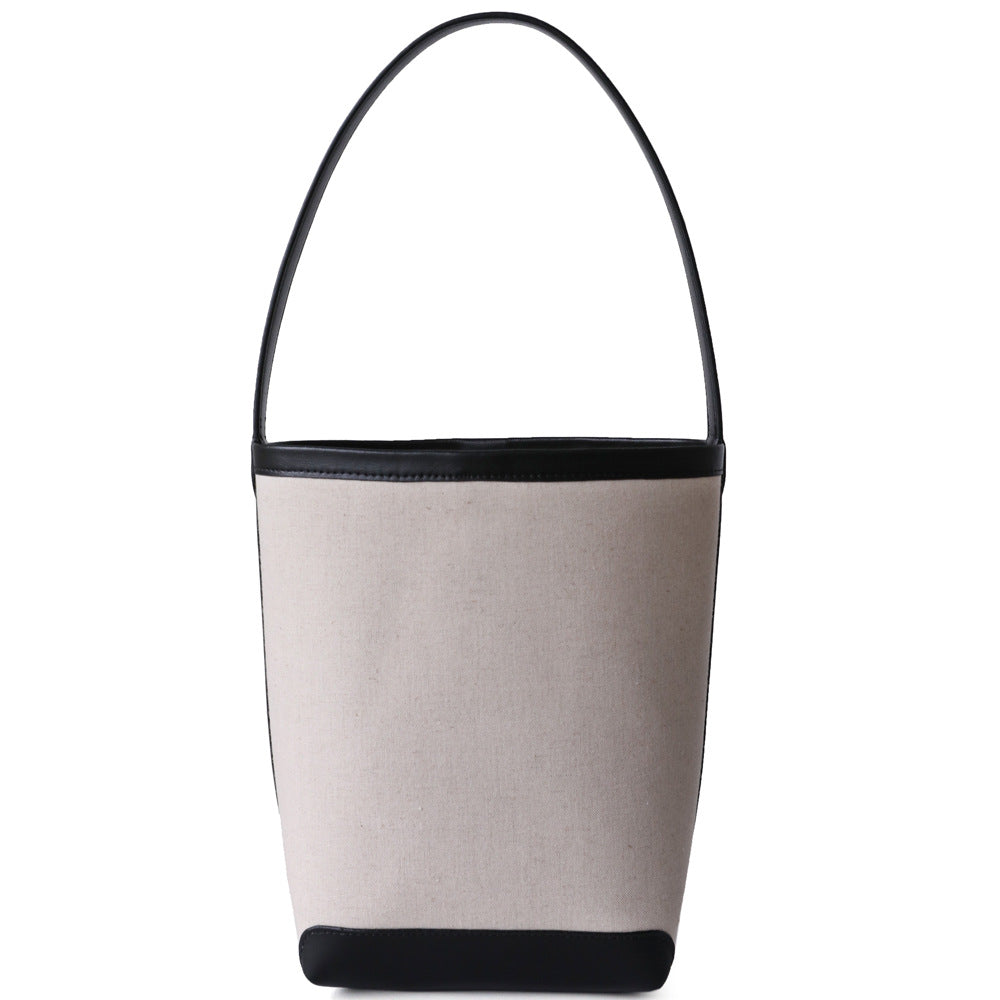 Contrast Color Large Capacity Canvas Commuter Cotton Linen Leather Women's Shoulder Bag