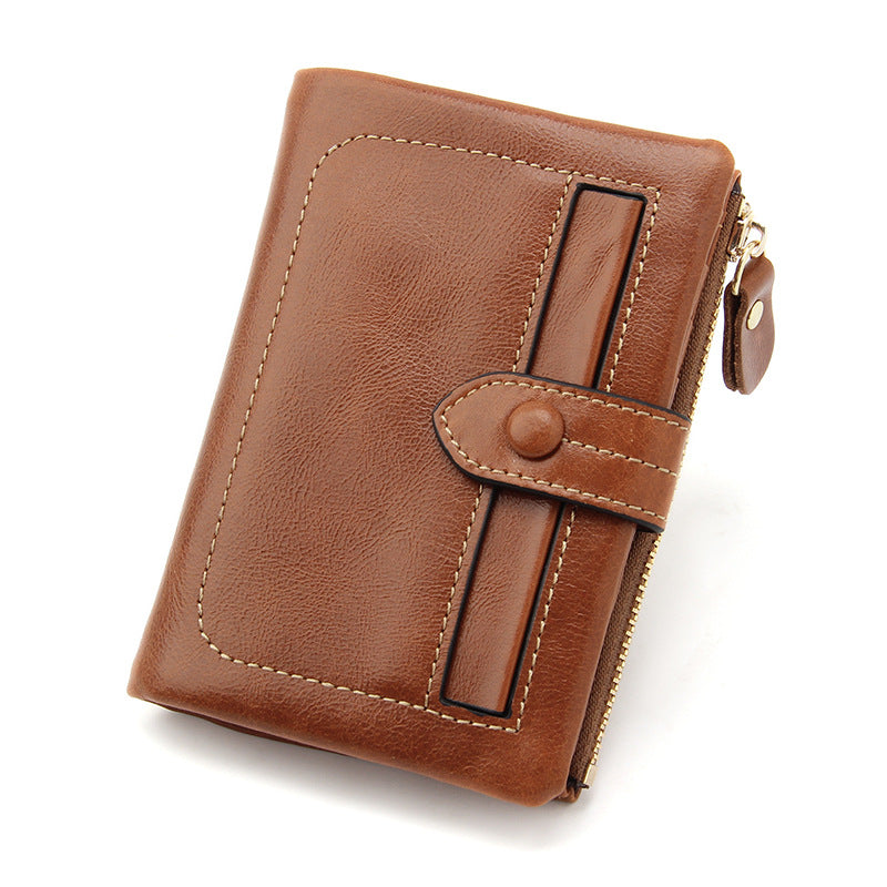 Women's Layer Oil Wax Cowhide Genuine Leather Retro Large Capacity Multiple Ladies Wallet
