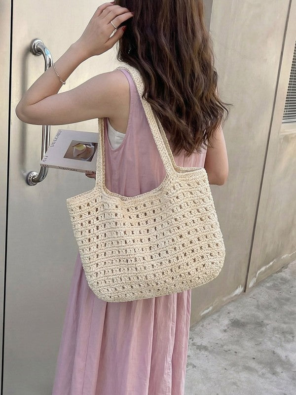 Women's Spring Hand-woven High-grade Simple Waffle Mesh Finished Commute Women's Shoulder Bag